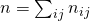 n = \sum_{ij} n_{ij}
