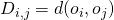 D_{i,j} = d(o_i,o_j)