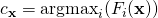 c_{\textbf{x}} = \mathrm{argmax}_i(F_i(\textbf{x}))